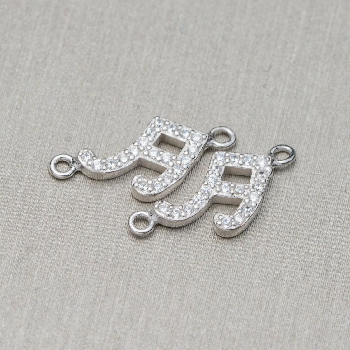 Componente Connettore Di Argento 925 Con Zirconi Con 2 Anellini Nota Musicale 9x16mm 10pz Rodiato-CONNETTORI PAVE' | Worldofjewel.com