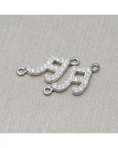 Componente Connettore Di Argento 925 Con Zirconi Con 2 Anellini Nota Musicale 9x16mm 10pz Rodiato-CONNETTORI PAVE' | Worldofjewel.com