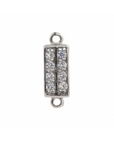 Componente Connettore Di Argento 925 Con Zirconi Rettangolo 6pz Rodiato-CONNETTORI PAVE' | Worldofjewel.com