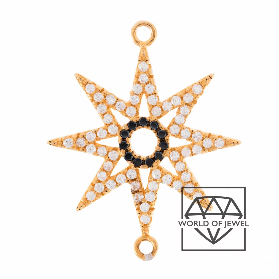 Componente Connettore Di Argento 925 Con Zirconi Stella A 8 Punte Con 2 Anellini 20mm 4pz Oro Rosa-CONNETTORI PAVE' | Worldofjewel.com