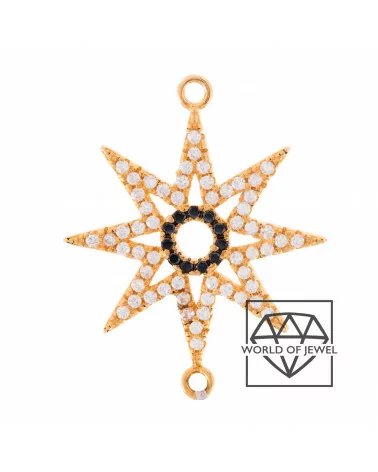 Componente Connettore Di Argento 925 Con Zirconi Stella A 8 Punte Con 2 Anellini 20mm 4pz Oro Rosa-CONNETTORI PAVE' | Worldofjewel.com