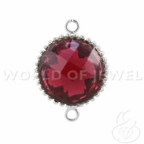 Komponente aus 925er Silber, rund, hydrothermaler Cabochon, 16 mm, 2 Stück, rotes Rhodium