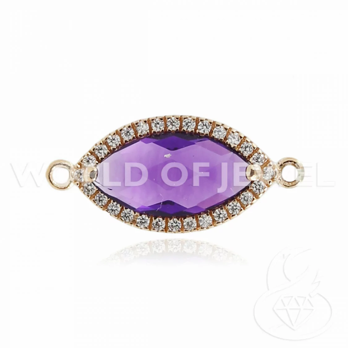 Componente Di Argento 925 Con Zirconi E pietre Idrotermali Ovale 10x18mm 4pz Ametista Oro Rosa-CONNETTORI CON PIETRE | Worldofjewel.com