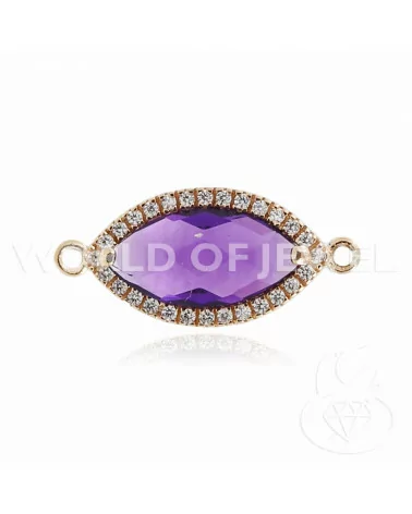 Componente Di Argento 925 Con Zirconi E pietre Idrotermali Ovale 10x18mm 4pz Ametista Oro Rosa-CONNETTORI CON PIETRE | Worldofjewel.com