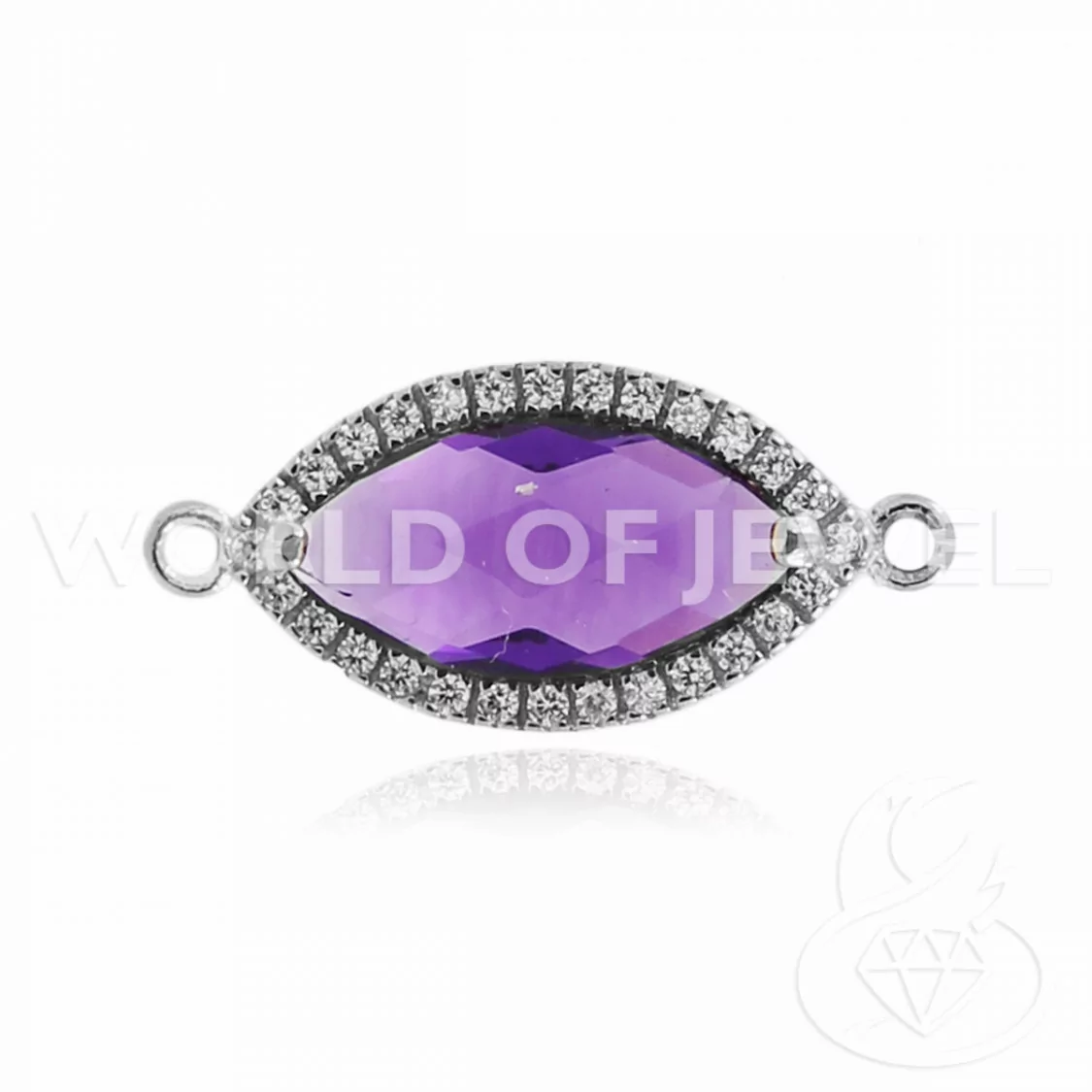 Componente Di Argento 925 Con Zirconi E pietre Idrotermali Ovale 10x18mm 4pz Ametista Rodiato-CONNETTORI CON PIETRE | Worldofjewel.com