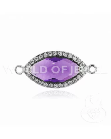 Componente Di Argento 925 Con Zirconi E pietre Idrotermali Ovale 10x18mm 4pz Ametista Rodiato-CONNETTORI CON PIETRE | Worldofjewel.com