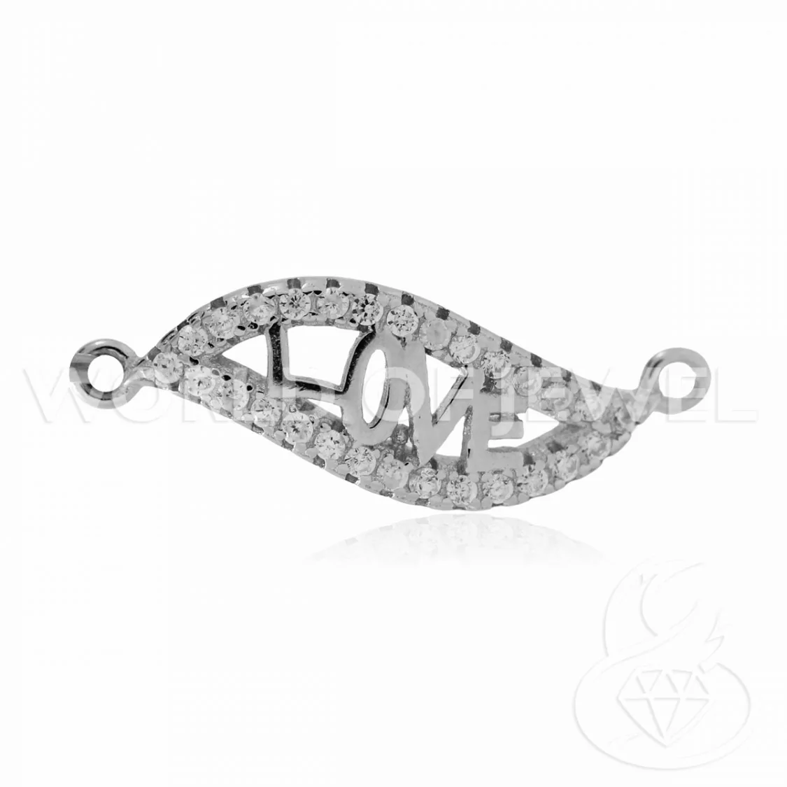 Componente Di Argento 925 Con Zirconi LOVE 07x22mm 6pz-CONNETTORI PAVE' | Worldofjewel.com