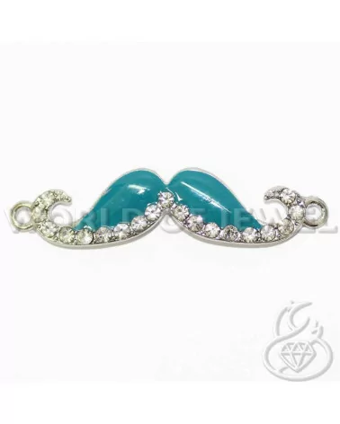 Componente Di Ottone Baffo Moustache 55x12mm 18pz Rodiato Blu Petrolio-CONNETTORI CON STRASS | Worldofjewel.com