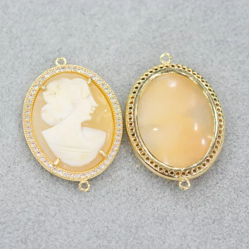 Ορειχάλκινο εξάρτημα με Cameo και στρας 15x20mm 10τμχ Χρυσό