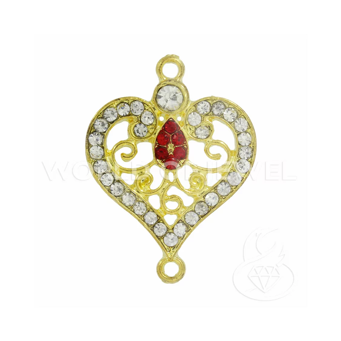 Componente Di Ottone Con Strass Distanziatore Cuore 26x35mm 25pz Dorato-CONNETTORI CON STRASS | Worldofjewel.com