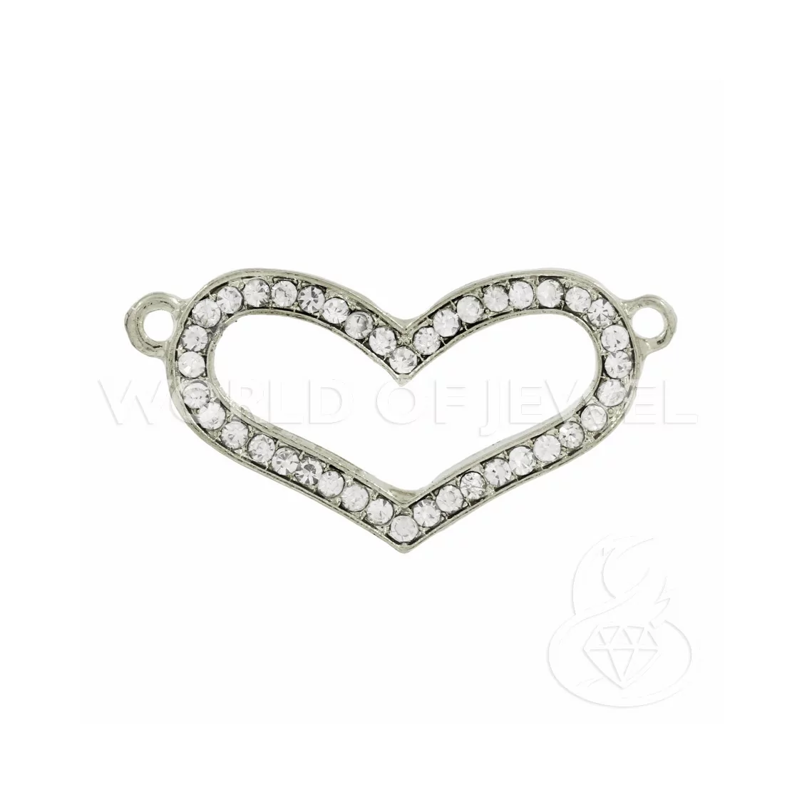 Componente Di Ottone Con Strass Distanziatore Cuore 37x19mm 25pz Argentato-CONNETTORI CON STRASS | Worldofjewel.com