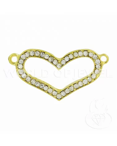 Componente Di Ottone Con Strass Distanziatore Cuore 37x19mm 25pz Dorato-CONNETTORI CON STRASS | Worldofjewel.com