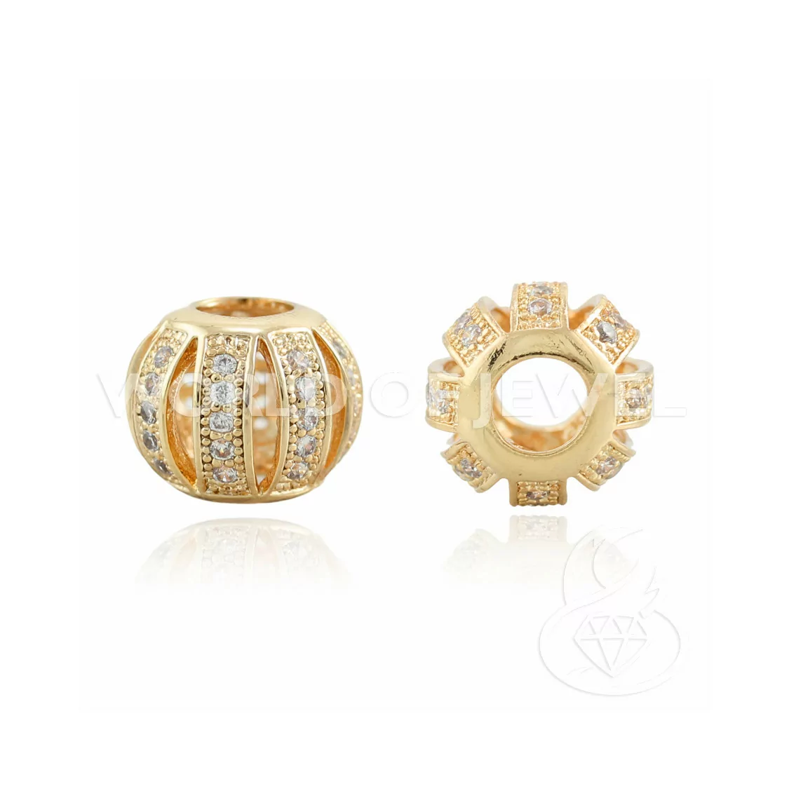 Componente Di Ottone Con Zirconi Pallina 12mm Foro 4mm 7pz Oro Rosa-PALLINE ZIRCONATE | Worldofjewel.com