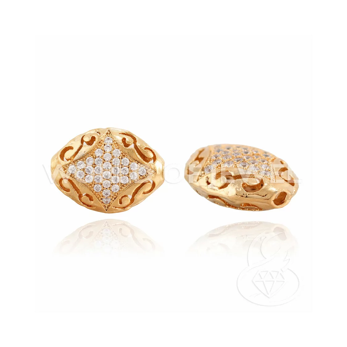 Componente Di Ottone Con Zirconi Riso Piatto 13x17mm 5pz Oro Rosa-CONNETTORI PAVE' | Worldofjewel.com