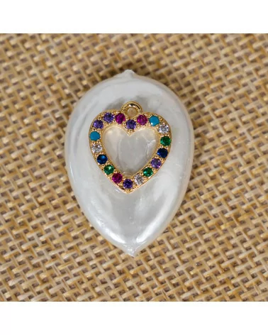 Componente Intramezzo Di Perle Di Maiorca A Goccia Con Zirconi Multicolor Pavè Cuore 18x25mm 6pz-COMPONENTI DI PIETRE DURE | Worldofjewel.com