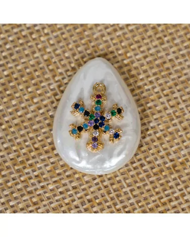 Componente Intramezzo Di Perle Di Maiorca A Goccia Con Zirconi Multicolor Pavè Fiocco Di Neve 18x25mm 6pz-COMPONENTI DI PIETRE DURE | Worldofjewel.com