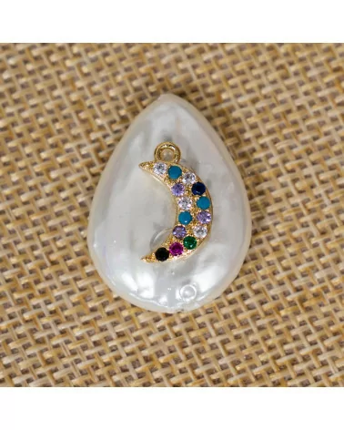 Componente Intramezzo Di Perle Di Maiorca A Goccia Con Zirconi Multicolor Pavè Mezzaluna 18x25mm 6pz-COMPONENTI DI PIETRE DURE | Worldofjewel.com