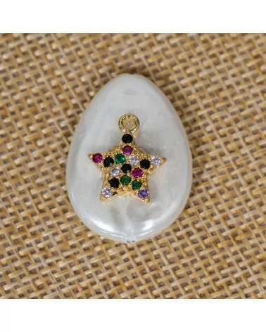 Componente Intramezzo Di Perle Di Maiorca A Goccia Con Zirconi Multicolor Pavè Stella 18x25mm 6pz-COMPONENTI DI PIETRE DURE | Worldofjewel.com