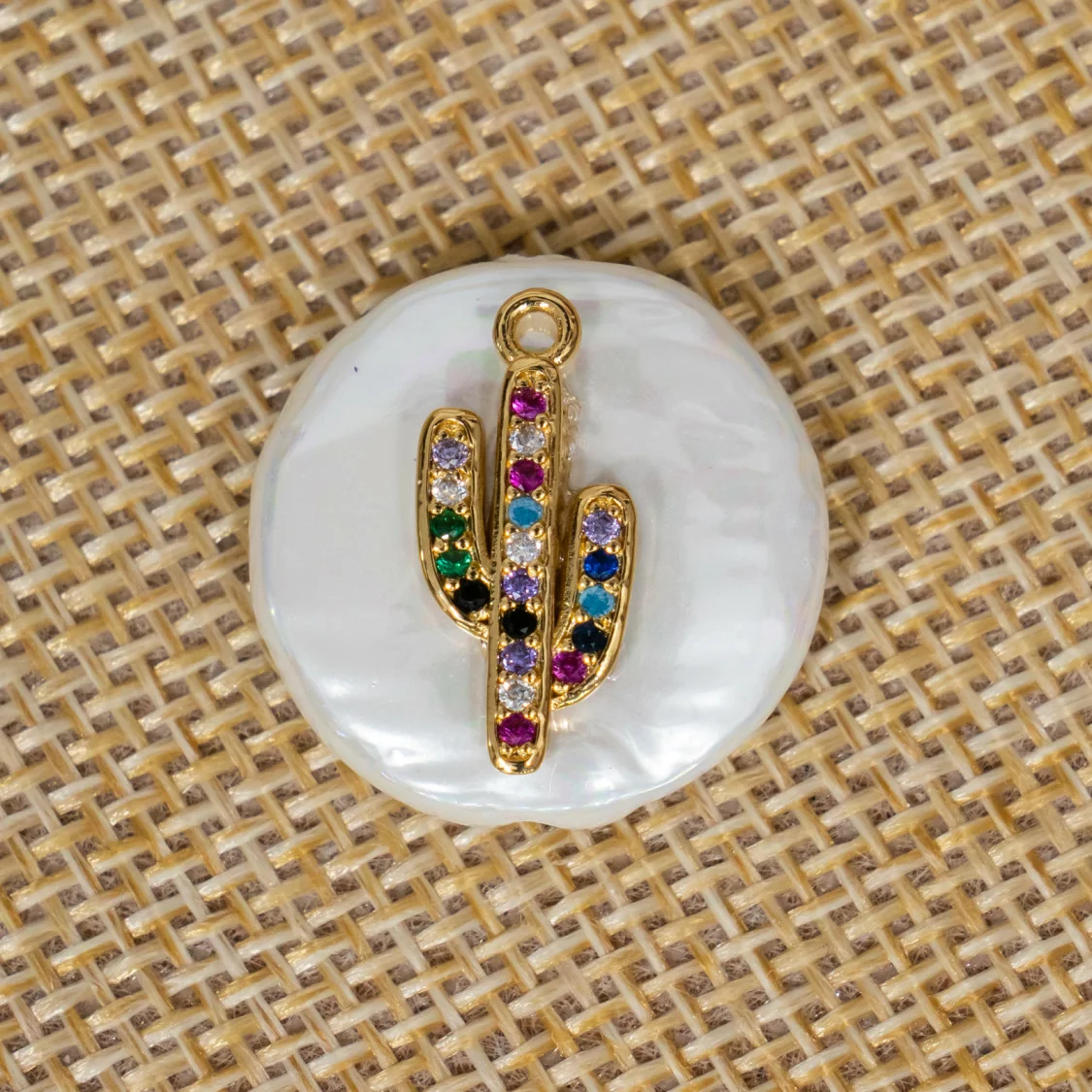 Componente Intramezzo Di Perle Di Maiorca Tondo Con Zirconi Multicolor Pavè Cactus 20mm 6pz-COMPONENTI DI PIETRE DURE | Worldofjewel.com