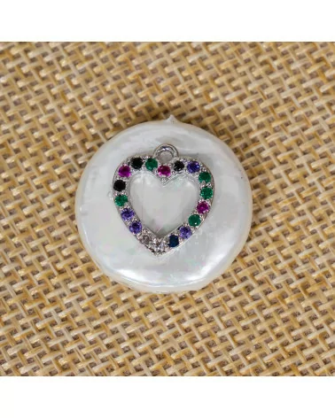 Componente Intramezzo Di Perle Di Maiorca Tondo Con Zirconi Multicolor Pavè Cuore 20mm 6pz Rodiato-COMPONENTI DI PIETRE DURE | Worldofjewel.com