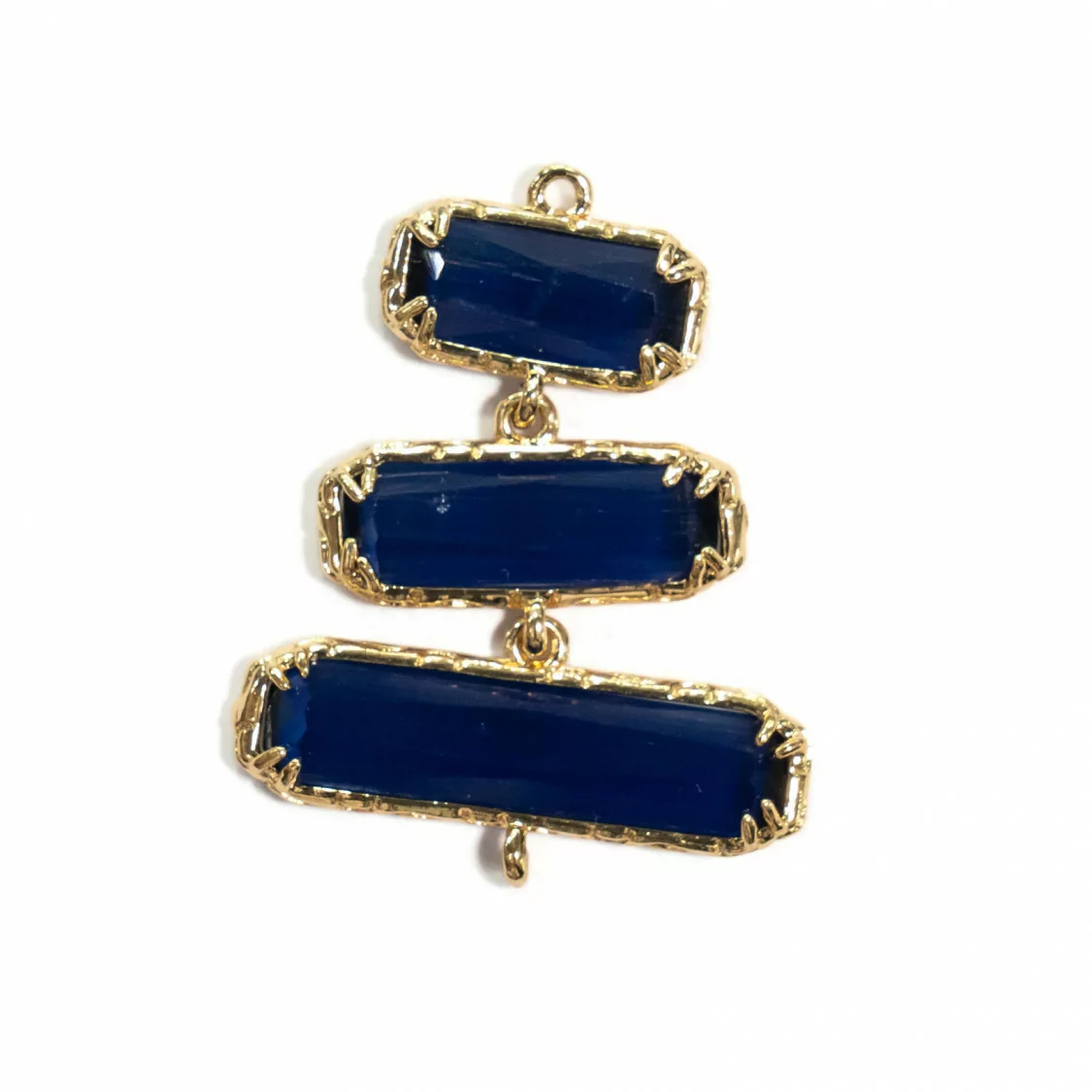 Connettore Componente Cabochon Di Occhio Di Gatto Incastonato 30x36mm 4pz A Scalare Blu- 3 ELEMENTI | Worldofjewel.com