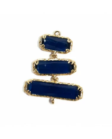 Connettore Componente Cabochon Di Occhio Di Gatto Incastonato 30x36mm 4pz A Scalare Blu- 3 ELEMENTI | Worldofjewel.com