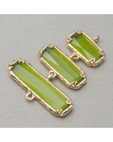 Connettore Componente Cabochon Di Occhio Di Gatto Incastonato 30x36mm 4pz A Scalare Verde Oliva- 3 ELEMENTI | Worldofjewel.com