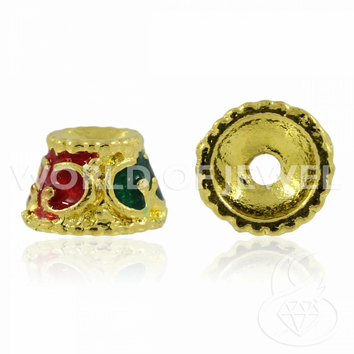 Coppette Di Ottone Smaltato Cloisonne' Cono 8mm 40pz Verde Rosso Viola-COPPETTE SPECIALI | Worldofjewel.com