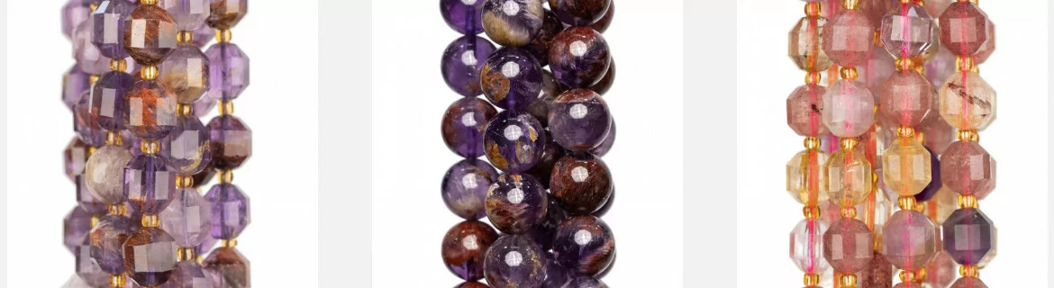 Ametista ematoide naturale a filo, perline da 38-40cm, vendita all'ingrosso